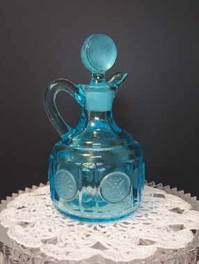 Vintage Fostoria Blue Glass Cruet With Stopper 1960s